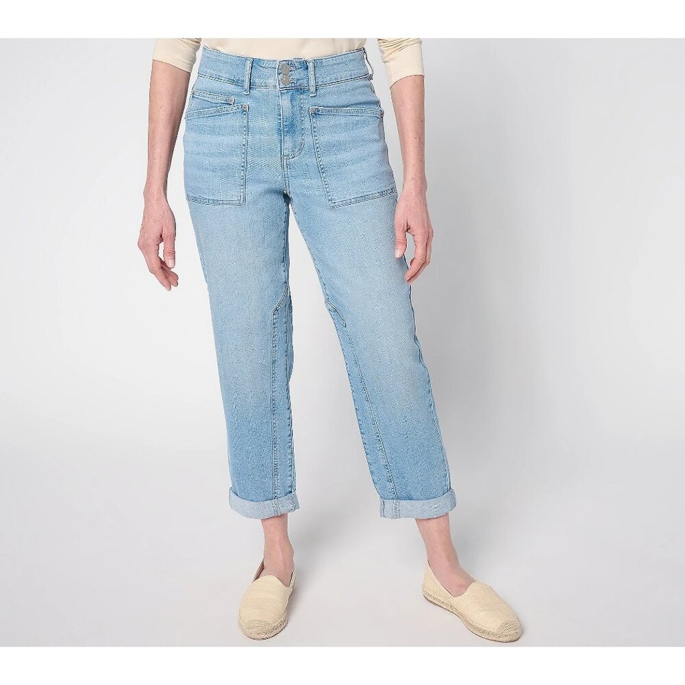 LOGO by Lori Goldstein Ankle Jeans Size 4 Petite Indigo Straight Leg Blue NEW